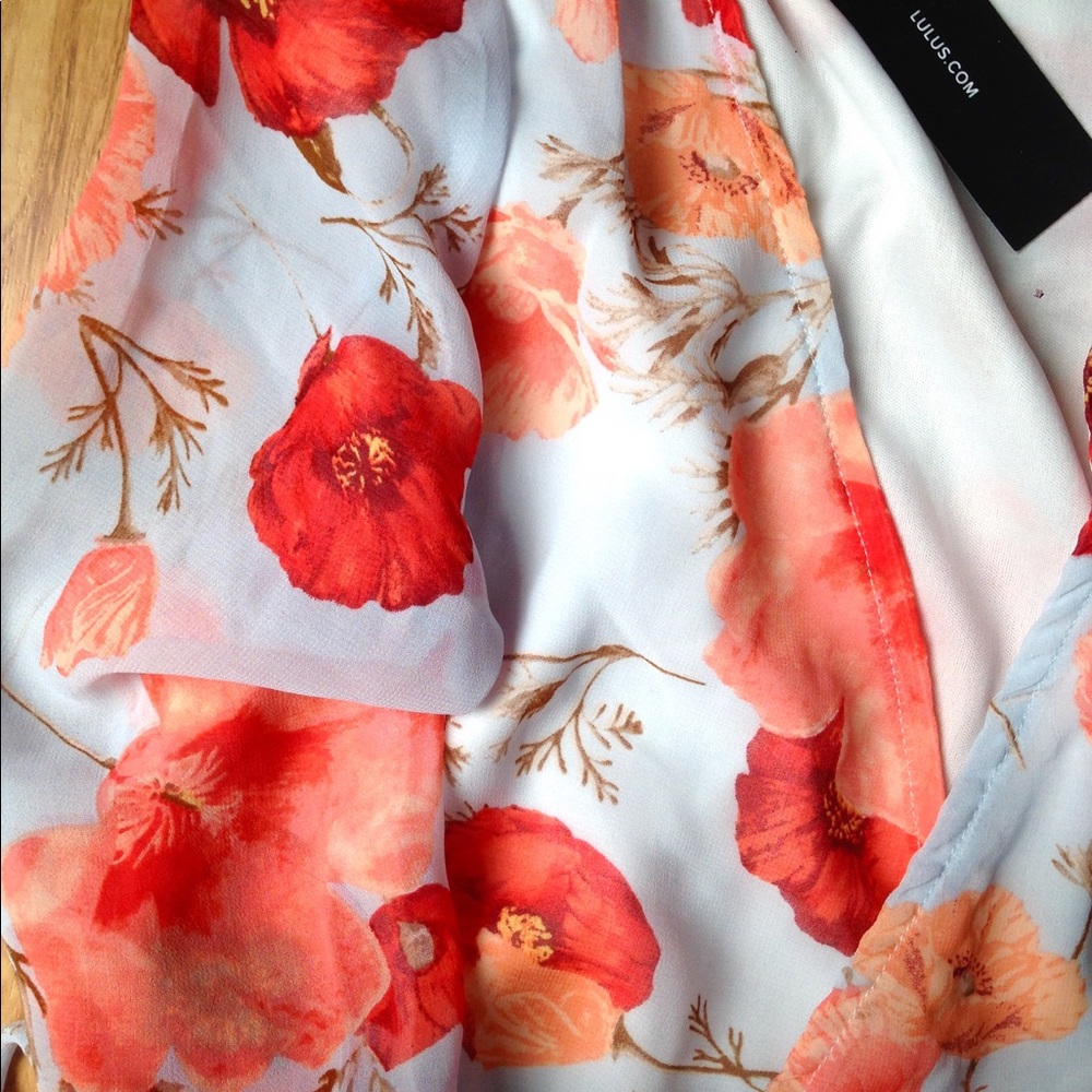 Lulu's Floral Chiffon Skater Kimono Sleeve Mini Casual Date Blue Weekend Dress - Picture 8 of 9